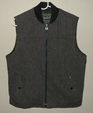 Woolrich Men’s Medium Wool Blend Insulated Zipper Vest Gray Snap Pockets